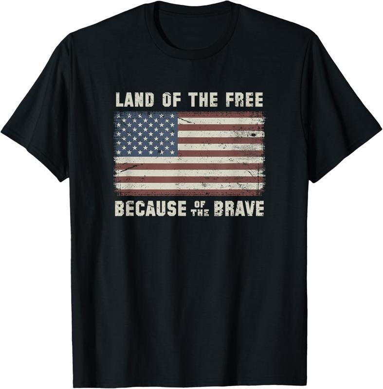 100% Cotton Land of the Free Because of the Brave Vintage Flag T-Shirt Hoodie, Sweatshirt | HypeCrazeTee.com