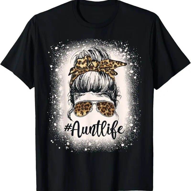 100% Cotton Leopard Aunt Life Messy Bun Bleached Auties Girl Mothers Day T-Shirt Hoodie, Sweatshirt | HypeCrazeTee.com