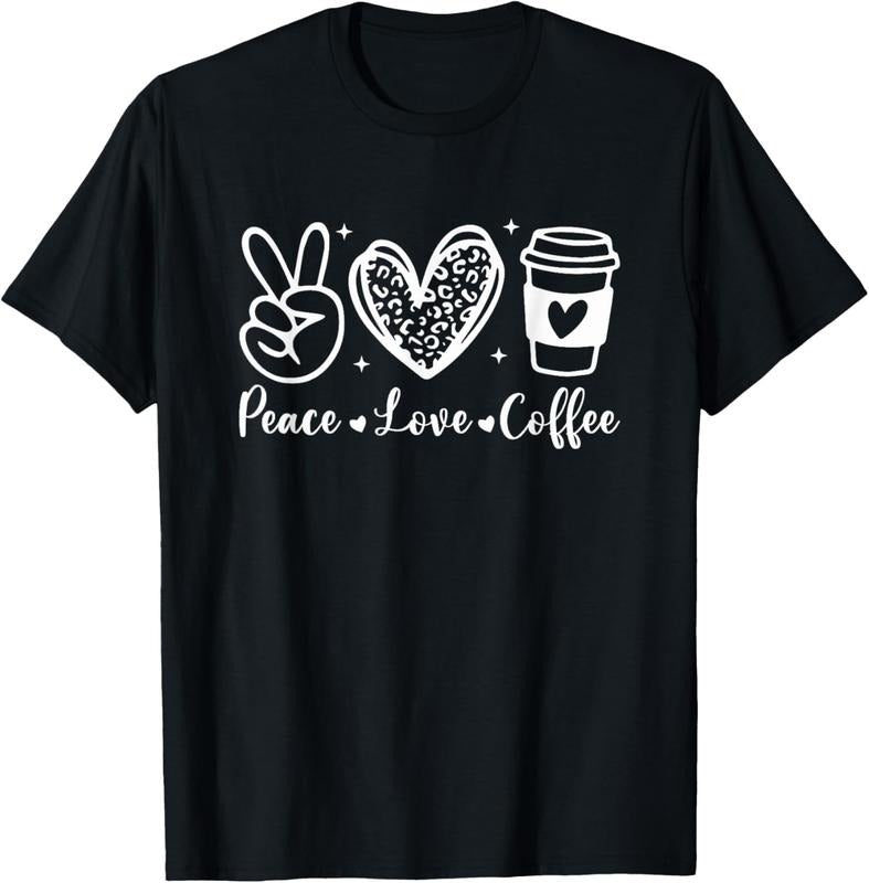 100% Cotton Leopard Peace Love Coffee Lovers Hippie T-Shirt Hoodie, Sweatshirt | HypeCrazeTee.com