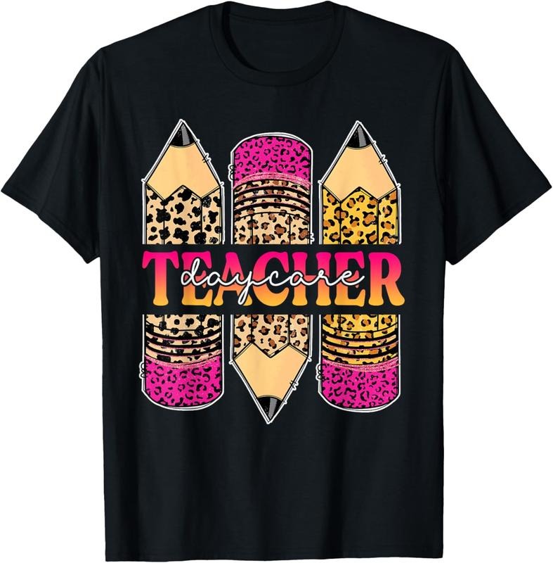 100% Cotton Leopard Pencil Daycare Teacher Back To School Teaching T-Shirt Hoodie, Sweatshirt | HypeCrazeTee.com