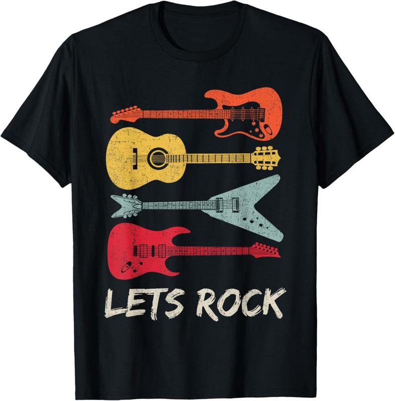 100% Cotton Lets Rock n Roll Guitar Retro Gift Men Women T-Shirt Hoodie, Sweatshirt | HypeCrazeTee.com