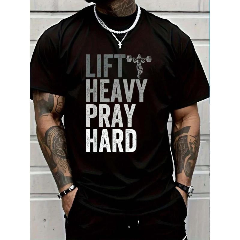100% Cotton Lift Heavy Pray Hard Gym Jesus Christian Faith Men T-ShirtFashion Printing TshirtFashion Printing Tshirt Men...