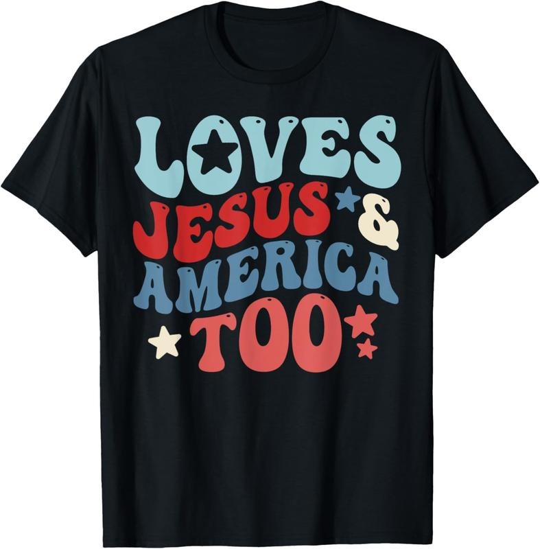 100% Cotton Loves Jesus and America Too 4th of July Groovy God Christian T-Shirt Hoodie, Sweatshirt | HypeCrazeTee.com