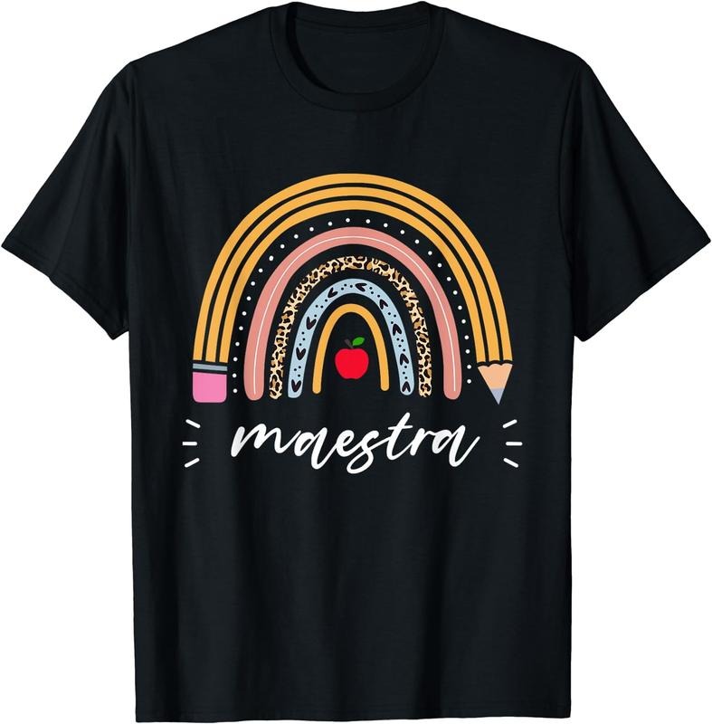 [100% Cotton]Maestra Bilingual Leopard Rainbow Regalos Spanish Teacher T-Shirt Hoodie, Sweatshirt | HypeCrazeTee.com