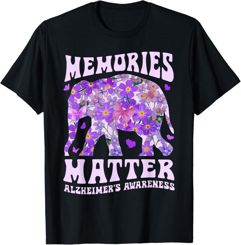 100% Cotton Memories Matter Alzheimer's Awareness Purple Elephant Flower T-Shirt Hoodie, Sweatshirt | HypeCrazeTee.com