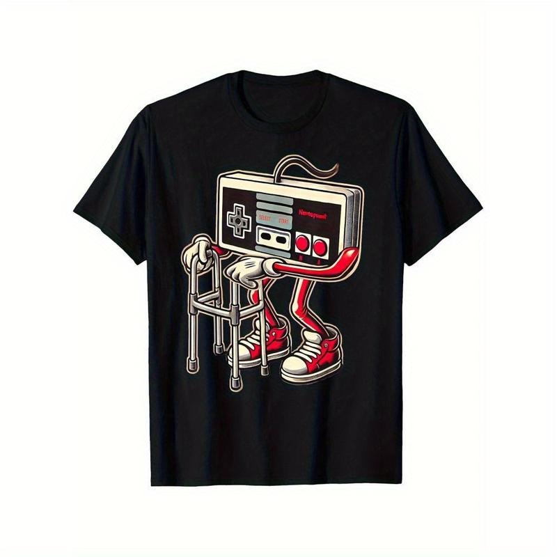 100% Cotton Men'S And Boys Retro Gaming Pattern T-Shirt - Fun Old Video Game Console Design, Black Casual T-Shirt With...