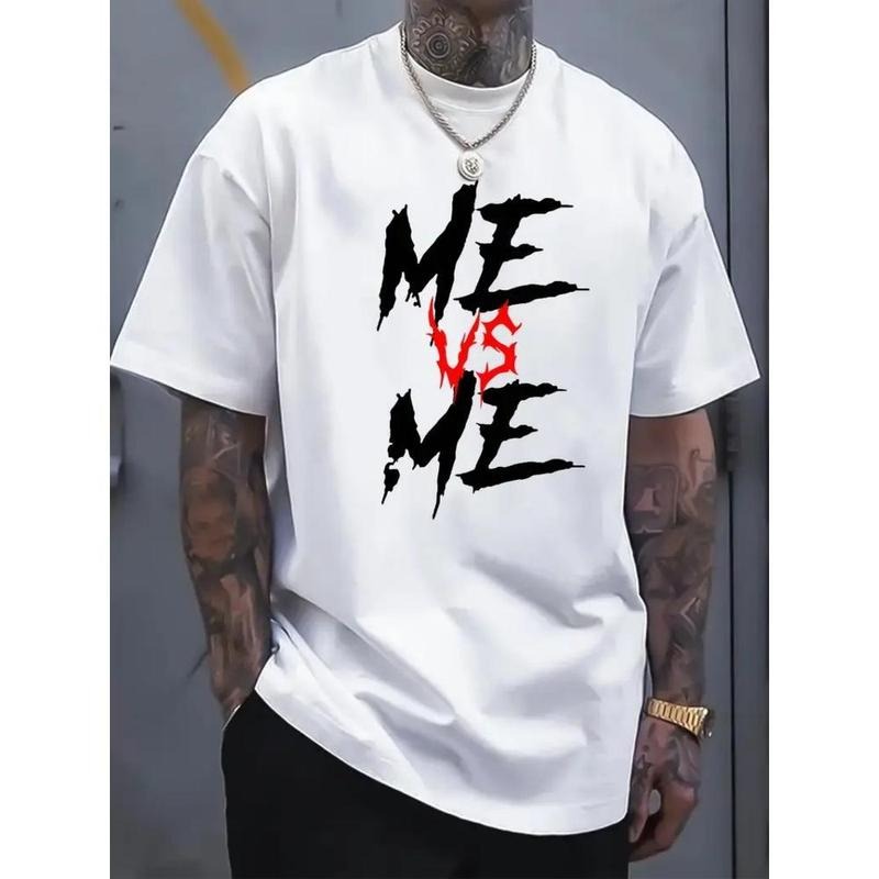 100% Cotton Men'S Casual Cotton T-Shirt With "Me Vs Me" Printed On It, Crew Neck, Short Sleeves, Loose Version,...