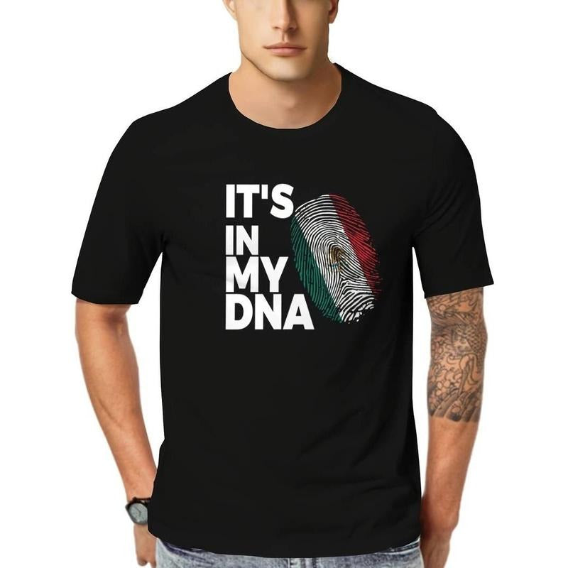 [100% Cotton]Men'S Casual Crew Neck T-Shirt with Mexican Flag Print, Polyester 90% Spandex 10% Knit Fabric Hoodie, Sweatshirt