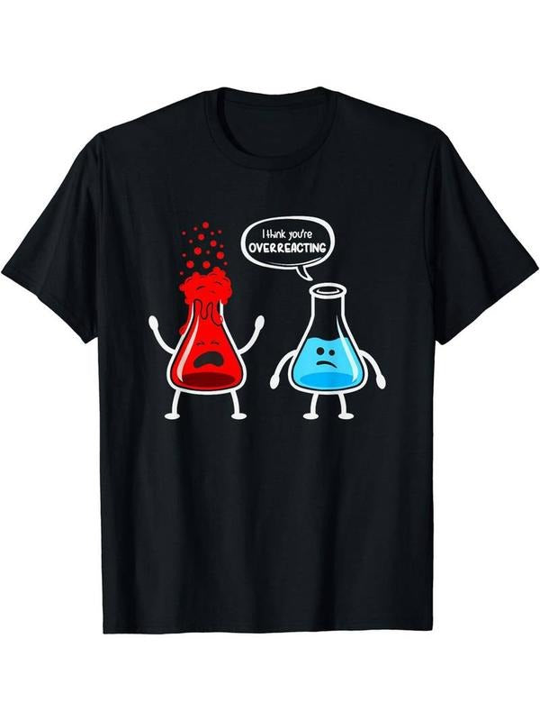 [100% Cotton] "Overreacting Chemistry Nerd" Funny Beaker Casual Polyester Round Neckline Machine Washable Black T-Shirts, Hoodie, Sweatshirt