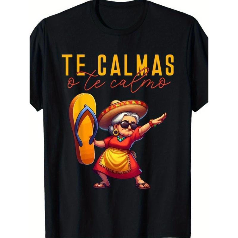 100% Cotton Men's Casual Cotton T-Shirt - "Calm or I Calm " Funny Spanish Quote, Black Graphic Tee with Vibrant Flip-Flop...