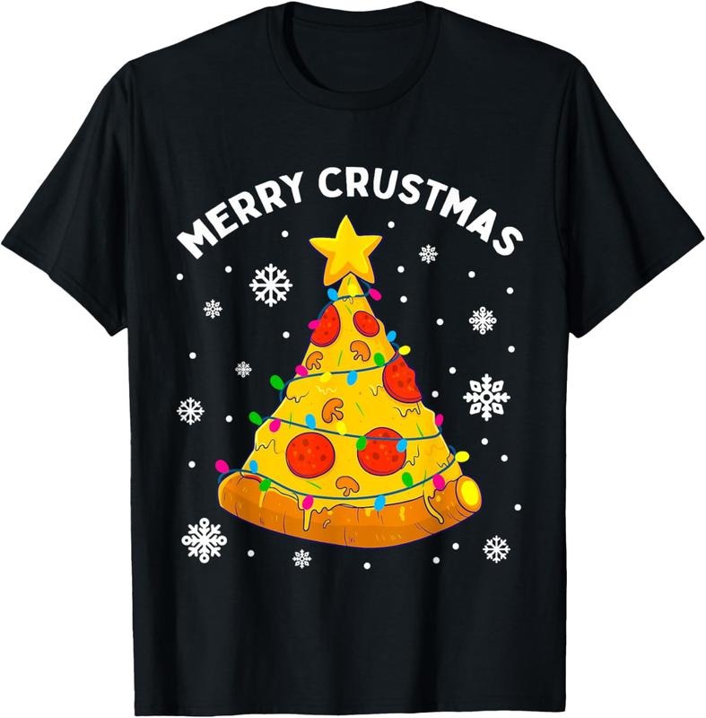 100% Cotton Merry Crustmas Pizza Christmas Tree Xmas Gifts  Men T-Shirt Hoodie, Sweatshirt | HypeCrazeTee.com