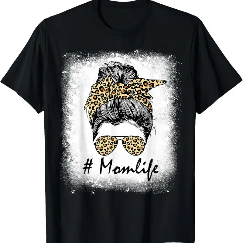 100% Cotton Mom Life Bleached Shirt Mom Life Leopard Messy Bun T-Shirt Hoodie, Sweatshirt | HypeCrazeTee.com