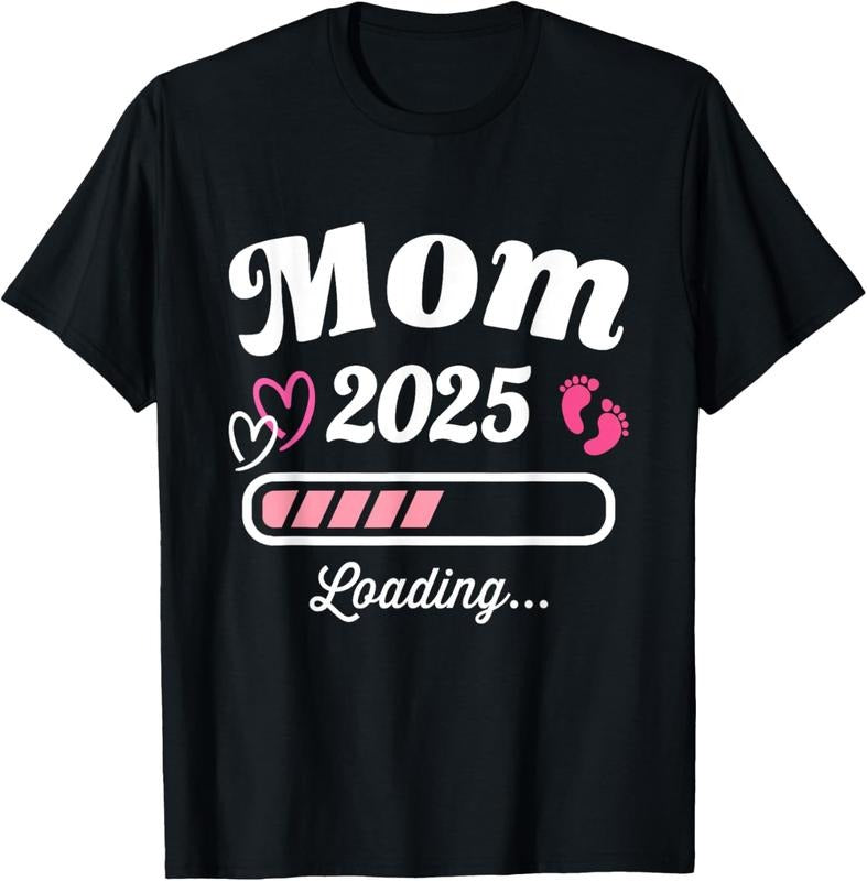 100% Cotton Mom loading 2025 for pregnancy announcement T-Shirt Hoodie, Sweatshirt | HypeCrazeTee.com