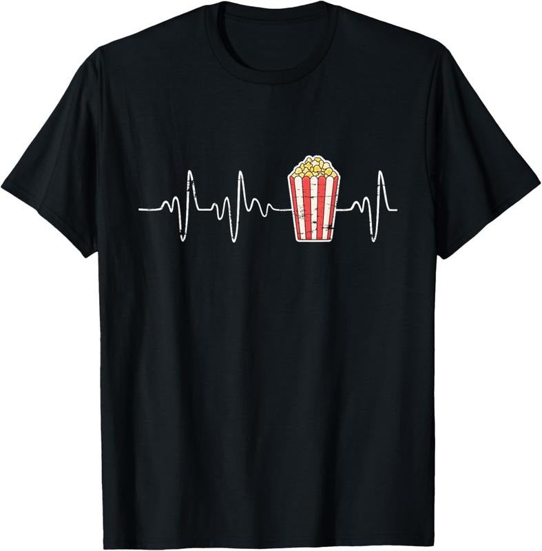 100% Cotton Movie Snack Popcorn Lover Heartbeat Gift Popcorn T-Shirt Hoodie, Sweatshirt | HypeCrazeTee.com