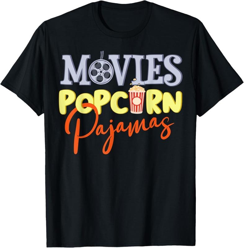 100% Cotton Movies Popcorn Pajamas Movie Night Movie Pajama Party T-Shirt Hoodie, Sweatshirt | HypeCrazeTee.com