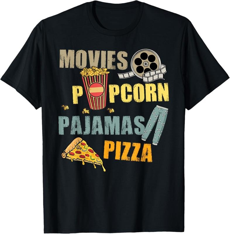 100% Cotton Movies Popcorn Pajamas Pizza Movie Night T-Shirt Hoodie, Sweatshirt | HypeCrazeTee.com