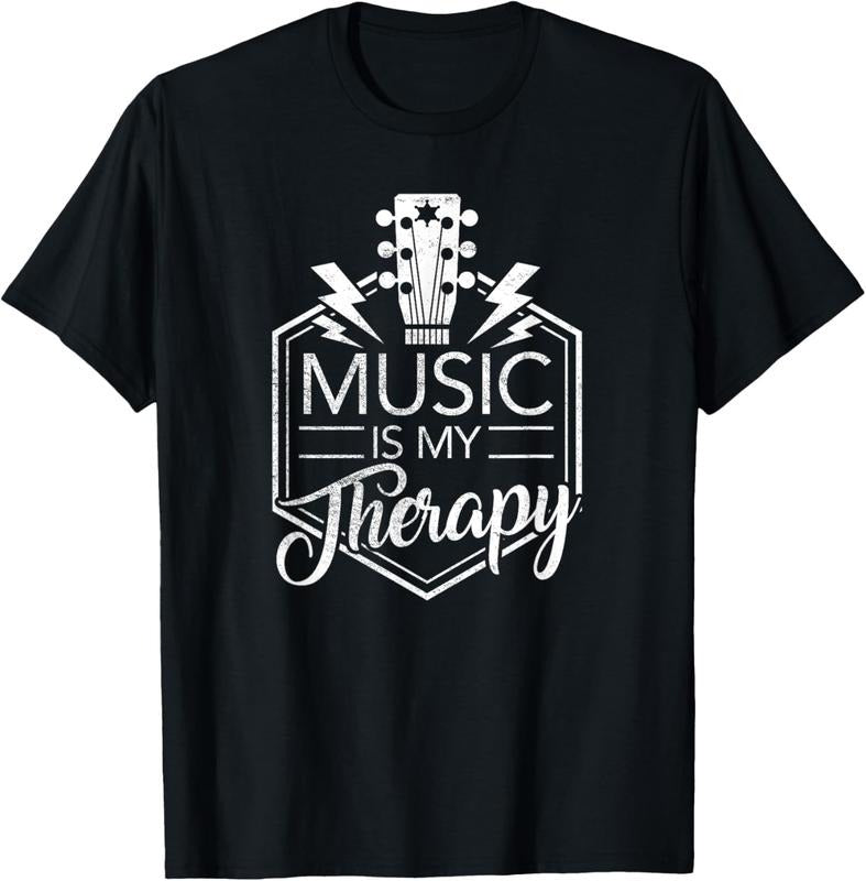 100% Cotton Music is my Therapy T-Shirt - Guitar Rock Music Gift T-Shirt Hoodie, Sweatshirt | HypeCrazeTee.com