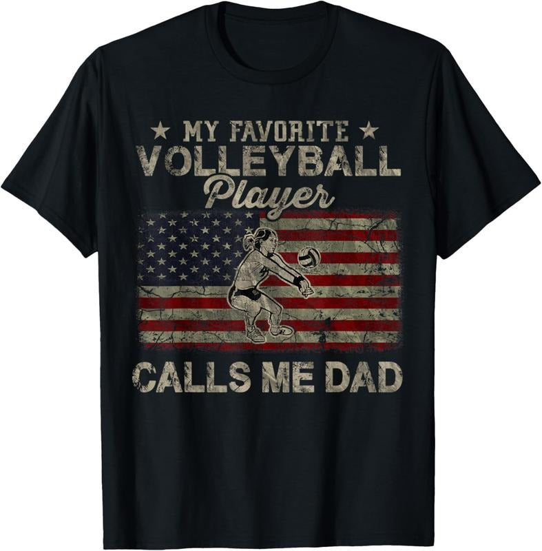 100% Cotton My Favorite Volleyball Player Calls Me Dad USA Flag T-Shirt Hoodie, Sweatshirt | HypeCrazeTee.com