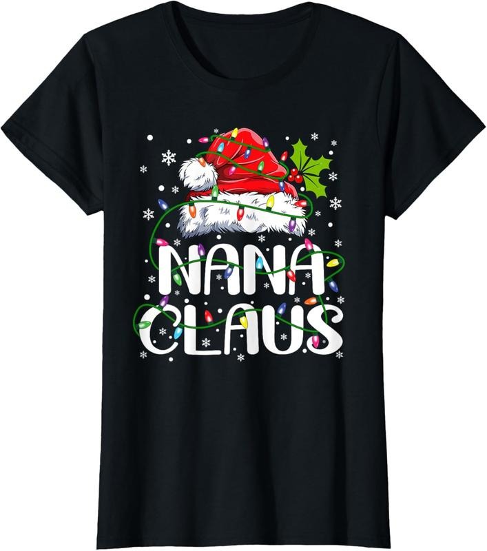 100% Cotton Nana Claus Christmas Lights Pajama Family Matching T-Shirt Hoodie, Sweatshirt | HypeCrazeTee.com