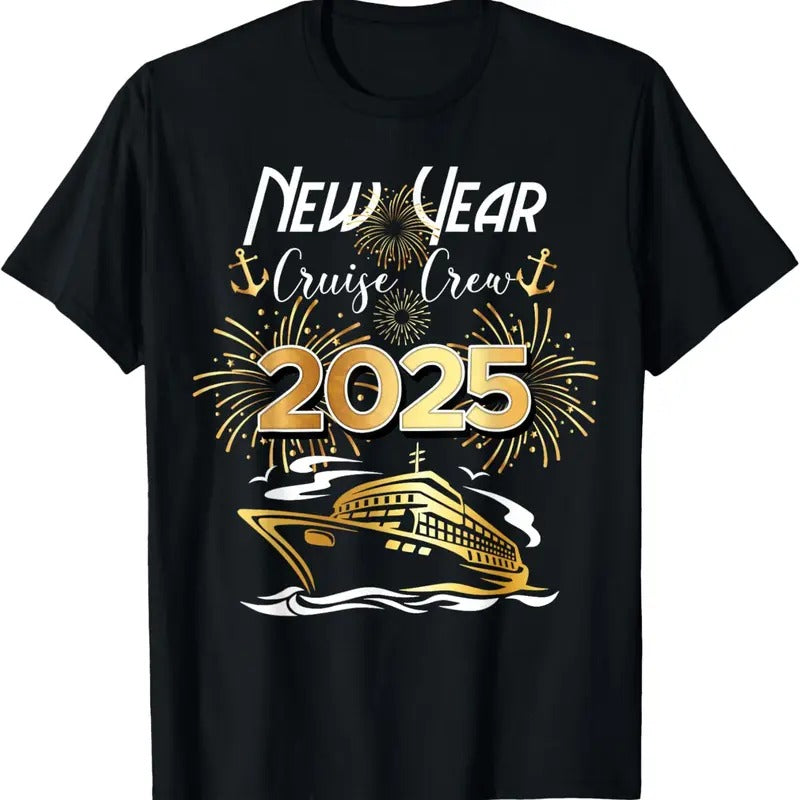 100% Cotton New Year Cruise Crew 2025 Years Eve Party Vacation Matching T-Shirt Hoodie, Sweatshirt | HypeCrazeTee.com