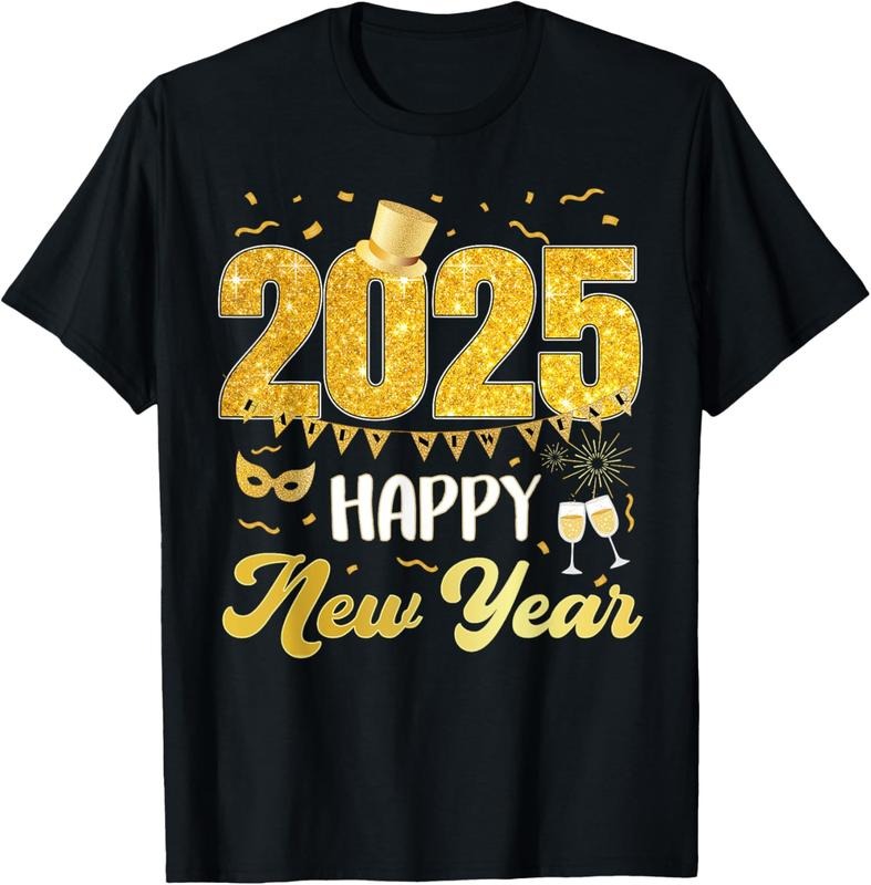 100% Cotton New Years Eve Party Supplies 2025 Happy New Year Fireworks T-Shirtstyle{n002}2 T-Shirts, Hoodie, Sweatshirt