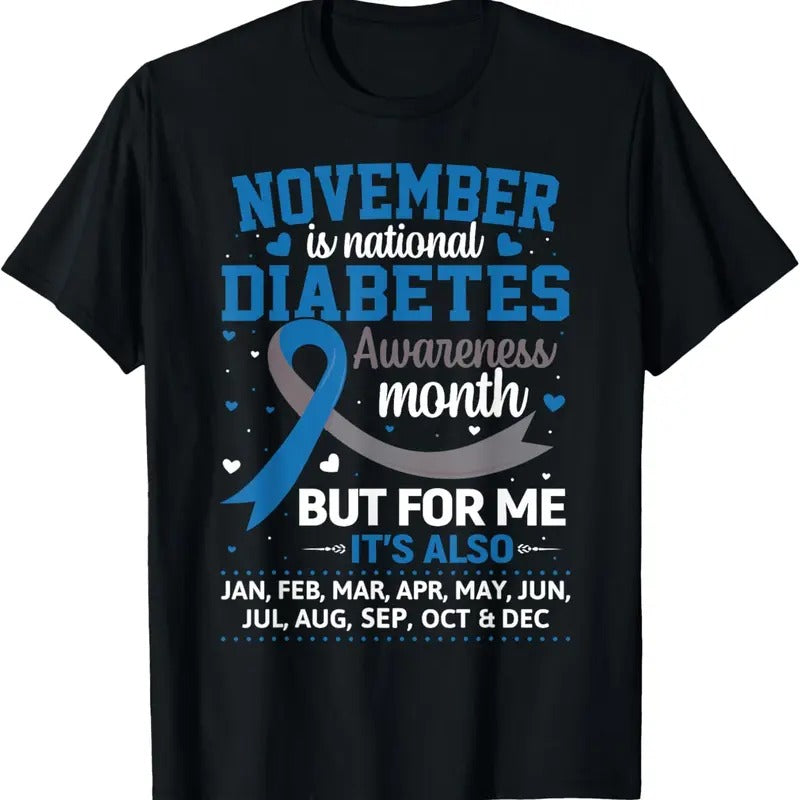 100% Cotton November is Diabetes Awareness Month Blue and Gray Ribbon T-Shirt Hoodie, Sweatshirt | HypeCrazeTee.com