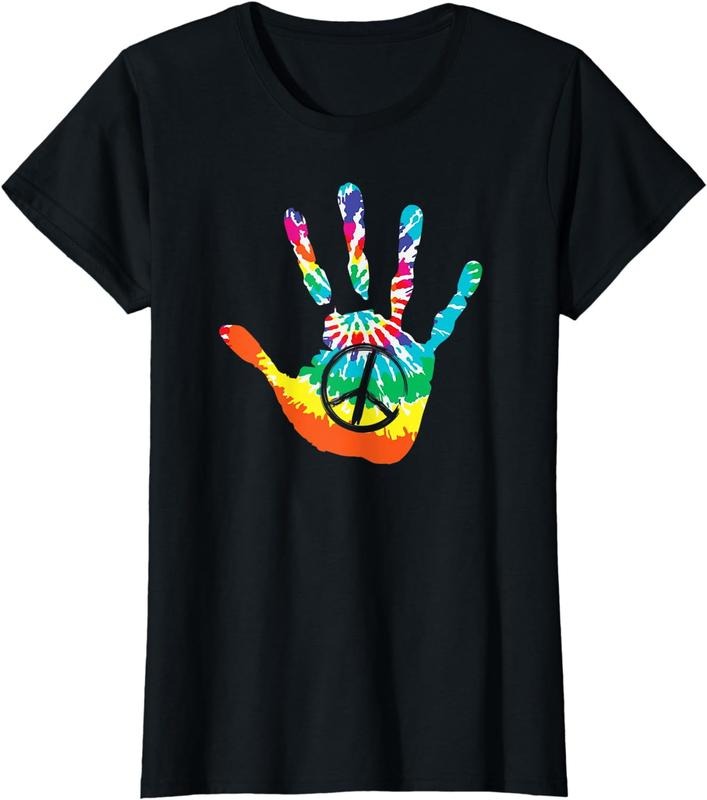 [100% Cotton]PEACE SIGN LOVE Handprint 60s 70s Tie Dye Hippie Costume T-Shirt Hoodie, Sweatshirt | HypeCrazeTee.com