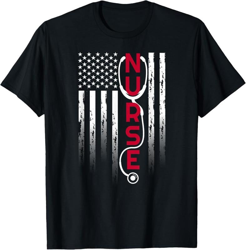 100% Cotton Patriotic Nurse With Flag Stethoscope For RN, LPN T-Shirt Hoodie, Sweatshirt | HypeCrazeTee.com