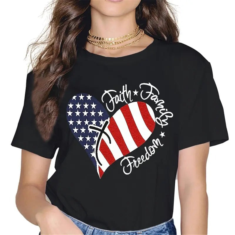 [100% Cotton]Patriotic Shirts American Flag Shirt Faith Family Freedom USA Star Stripes Tops T-Shirts, Hoodie, Sweatshirt