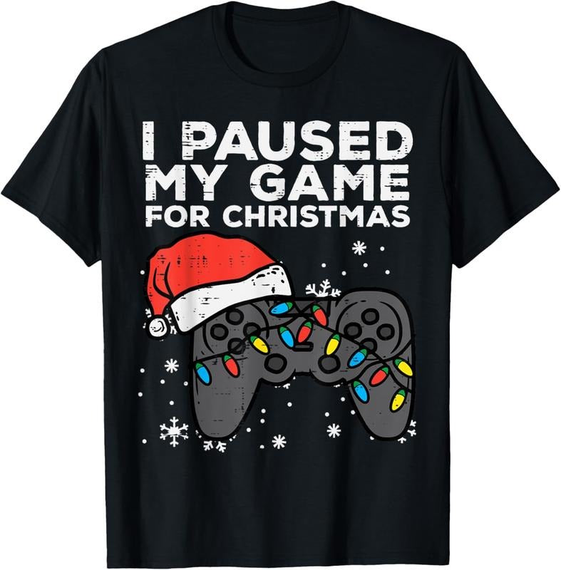100% Cotton Paused My Game Christmas Gamer Xmas Men Boys Youth Teen T-Shirt Hoodie, Sweatshirt | HypeCrazeTee.com