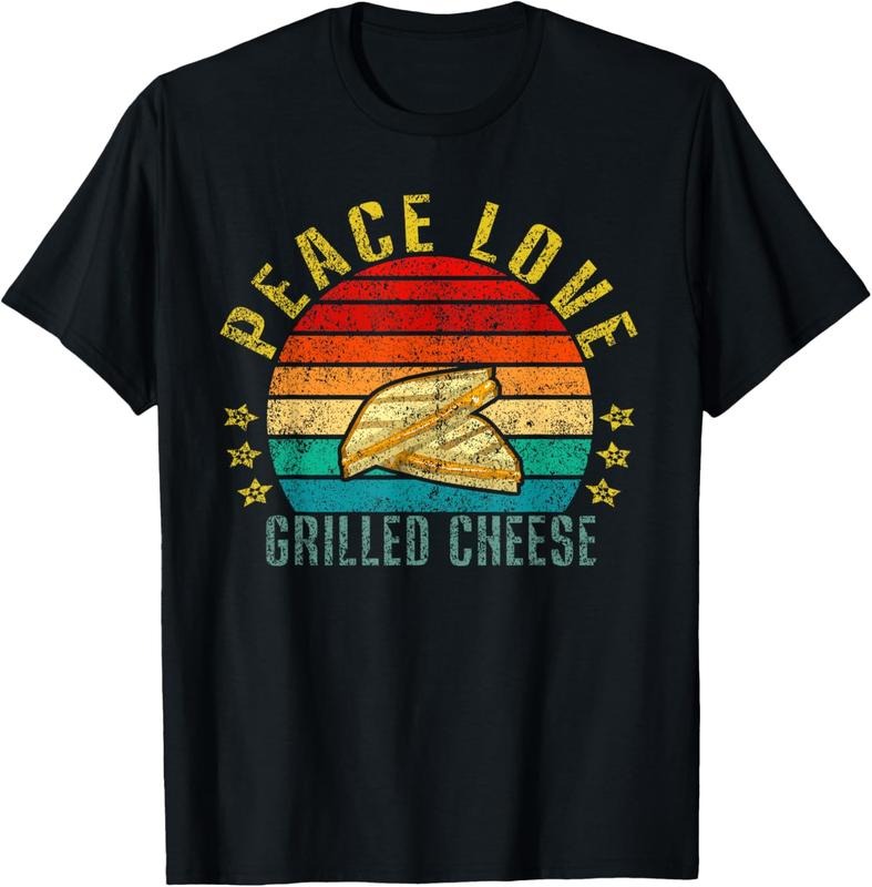 100% Cotton Peace Love Grilled Cheese Funny Retro T-Shirt Hoodie, Sweatshirt | HypeCrazeTee.com