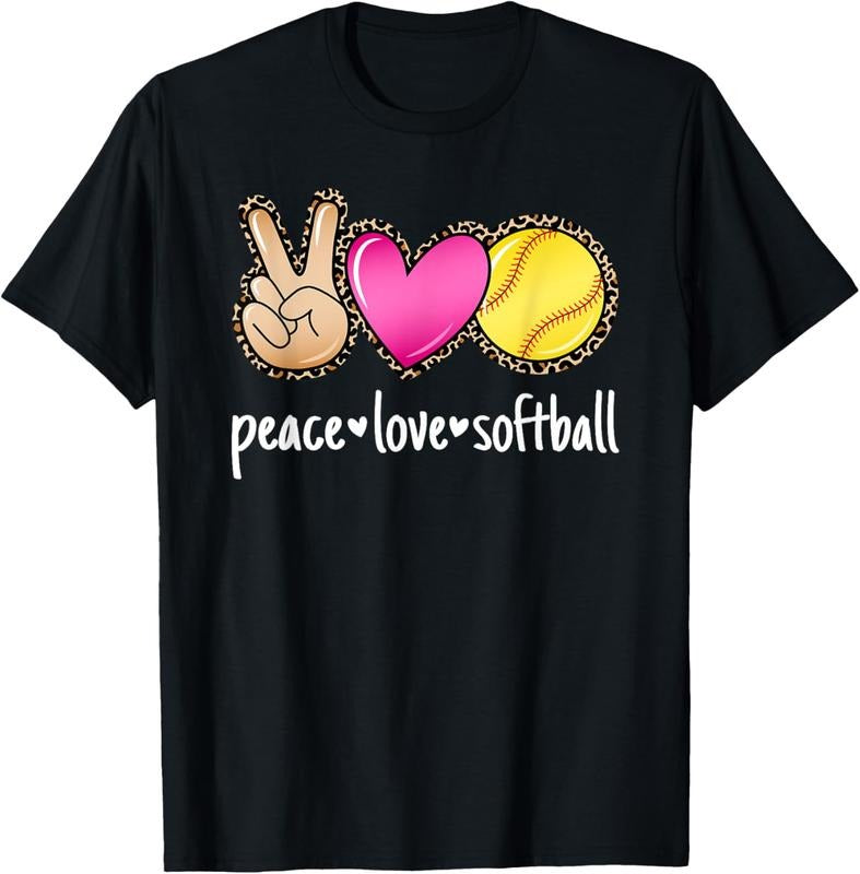 100% Cotton Peace Love Softball Leopard Print Girls Women Softball T-Shirt Hoodie, Sweatshirt | HypeCrazeTee.com
