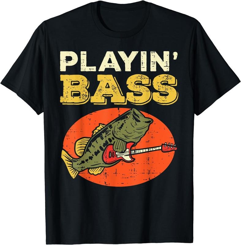 [100% Cotton]Playin Bass Fish Guitar Cool Fishing Bassist Player Musician Black T-Shirts, Hoodie, Sweatshirt