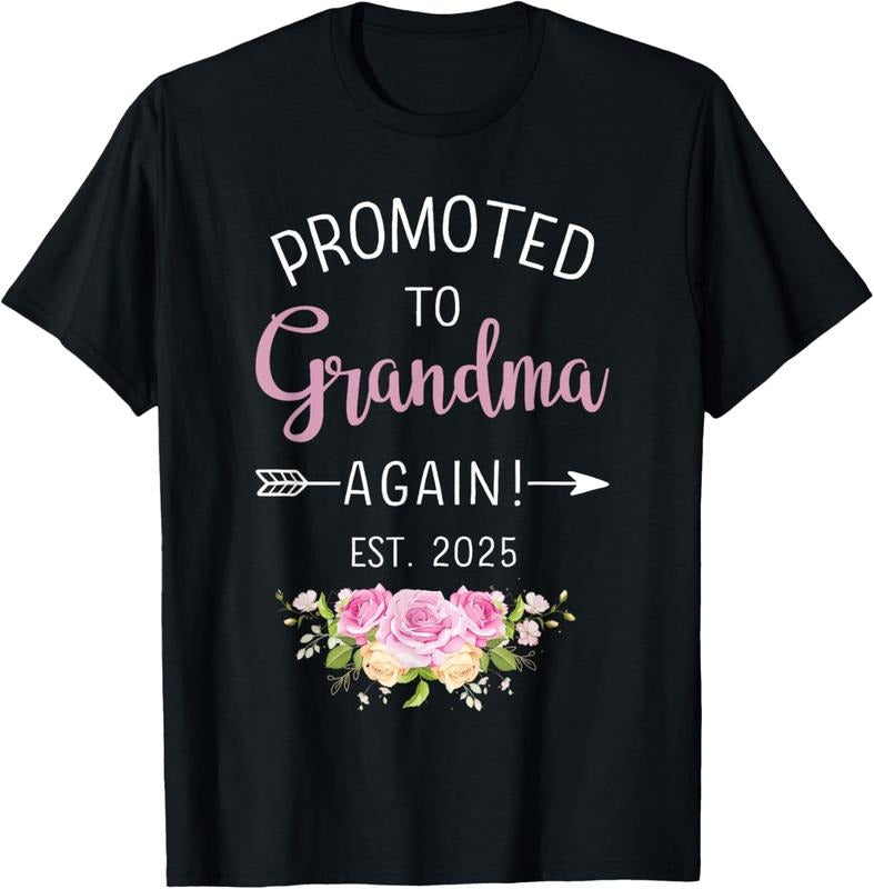 100% Cotton Promoted to grandma again est. 2025 flowers T-Shirt Hoodie, Sweatshirt | HypeCrazeTee.com