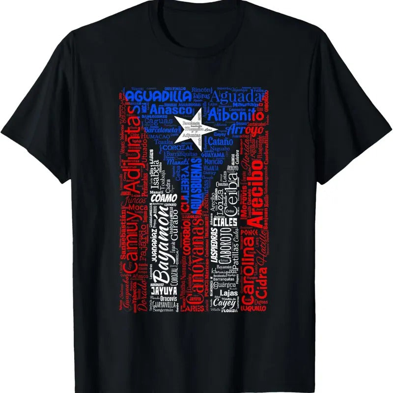 100% Cotton Puerto Rican Flag Shirt with Towns and Cities of Puerto Rico T-Shirt Hoodie, Sweatshirt | HypeCrazeTee.com