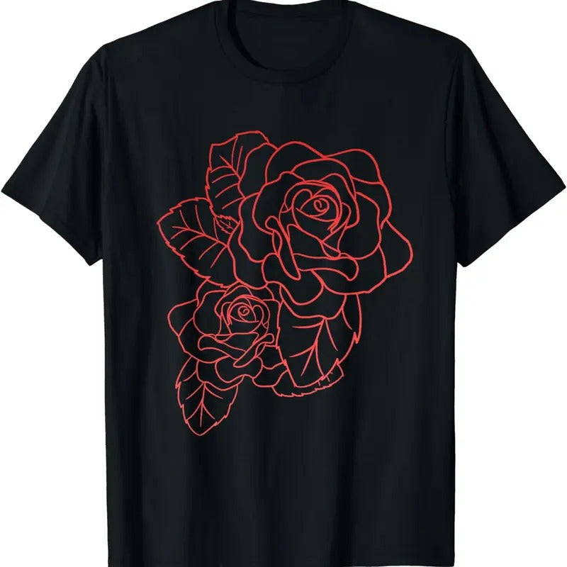 [100% Cotton]Red Rose Outline Cute Flower Floral Design Girls Gift T-Shirt Hoodie, Sweatshirt | HypeCrazeTee.com