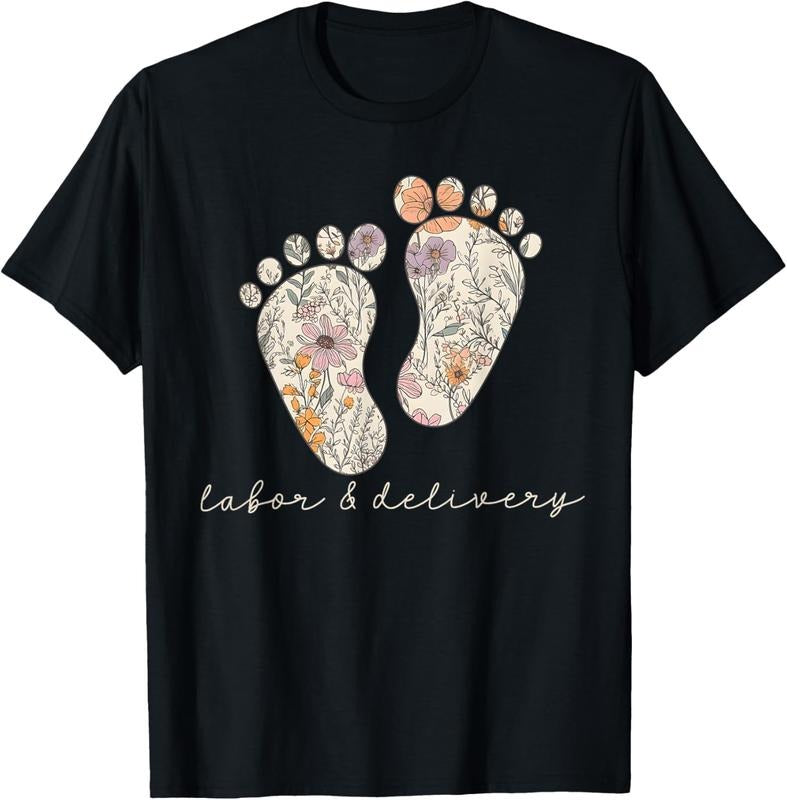 100% Cotton Retro Floral Nursing Labor and Delivery Nurse L&D Nurse T-Shirt Hoodie, Sweatshirt | HypeCrazeTee.com