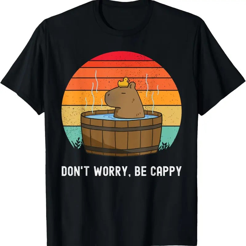100% Cotton Retro Funny Capybara Don't Worry Be Capy T-Shirt Hoodie, Sweatshirt | HypeCrazeTee.com
