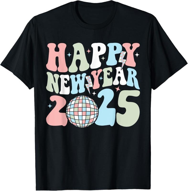 100% Cotton Retro Groovy Happy New Year 2025 Cute New Years Eve NYE 2025 T-Shirt Hoodie, Sweatshirt | HypeCrazeTee.com