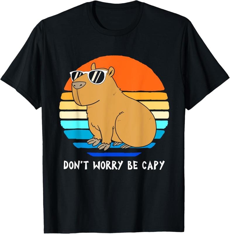100% Cotton Retro Rodent Funny Capybara Dont Be Worry Be Capy T-Shirt Hoodie, Sweatshirt | HypeCrazeTee.com
