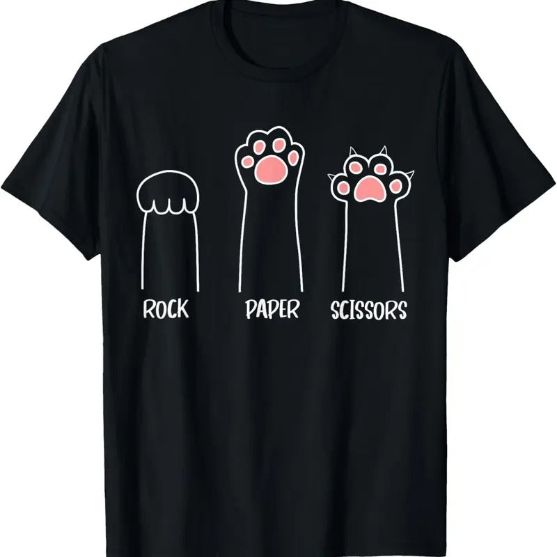 100% Cotton Rock Paper Scissors Hand Game Cute Paw Funny Cat T-Shirt Hoodie, Sweatshirt | HypeCrazeTee.com