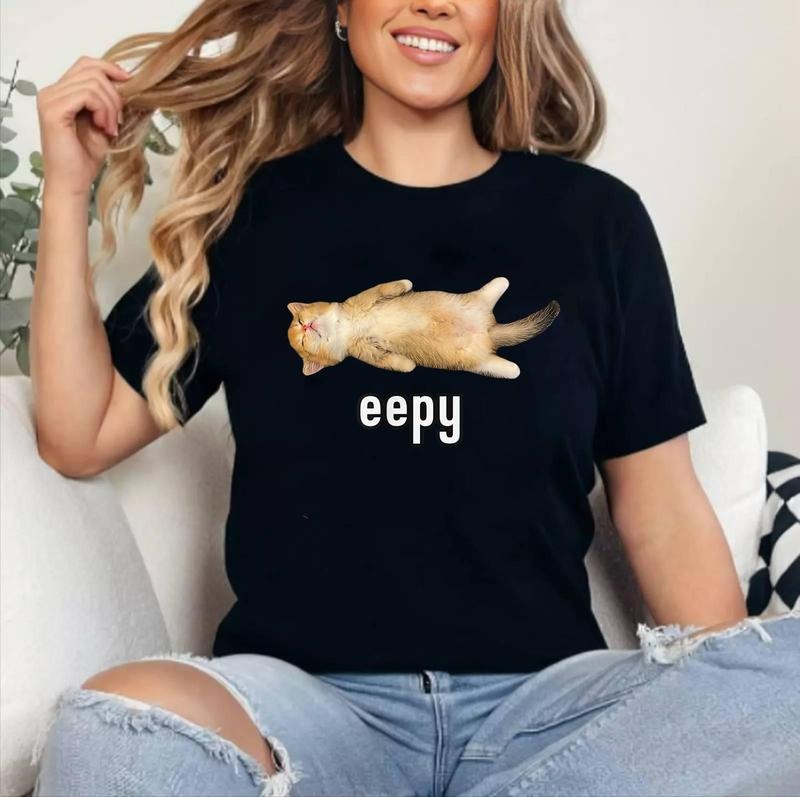 [100% Cotton Shirt] Eepy Cat, Silly Sleepy Cat Meme Unisex T-Shirt Hoodie, Sweatshirt | HypeCrazeTee.com