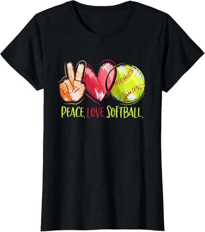 100% Cotton Softball Player Girls Peace Love Softball T-Shirt Hoodie, Sweatshirt | HypeCrazeTee.com