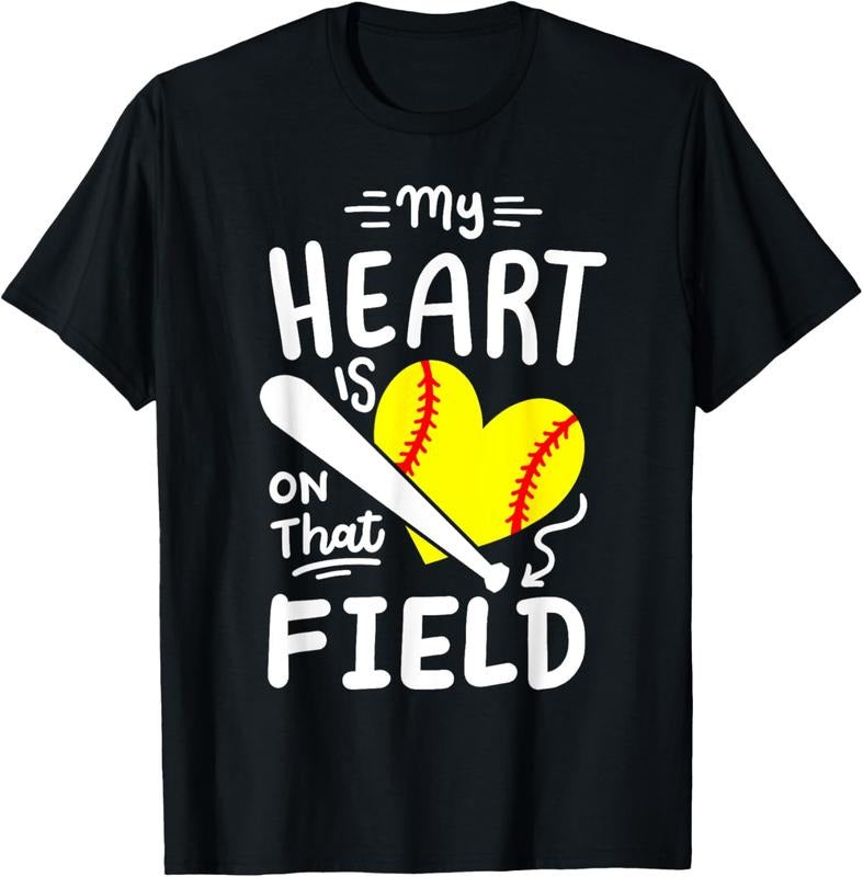 100% Cotton Softball Player Mom Grandma My Heart Is On That Field T-Shirt Hoodie, Sweatshirt | HypeCrazeTee.com