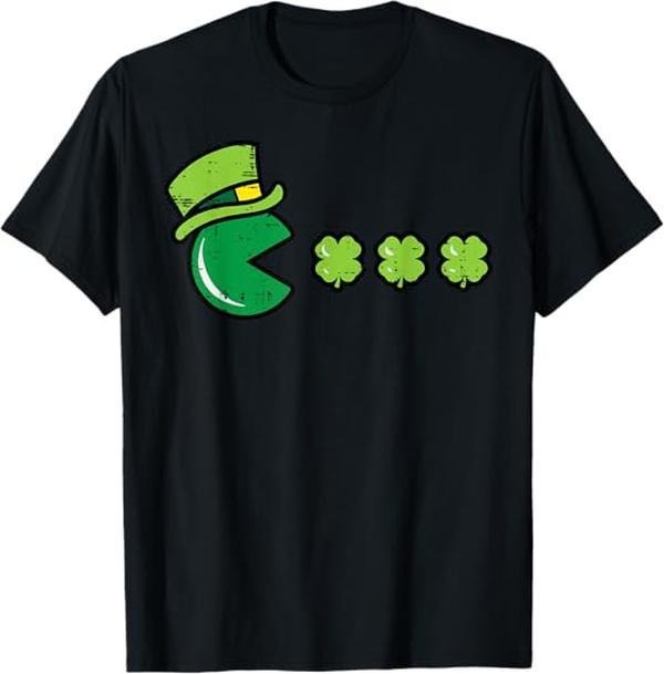 [100% Cotton]St Patricks Day Eating Shamrock Retro Gamer Men Boys Kids T-Shirt Hoodie, Sweatshirt | HypeCrazeTee.com