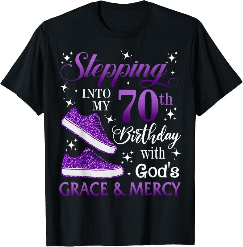 100% Cotton Stepping into my 70th birthday with God's grace & Mercy Girl T-Shirt Hoodie, Sweatshirt | HypeCrazeTee.com