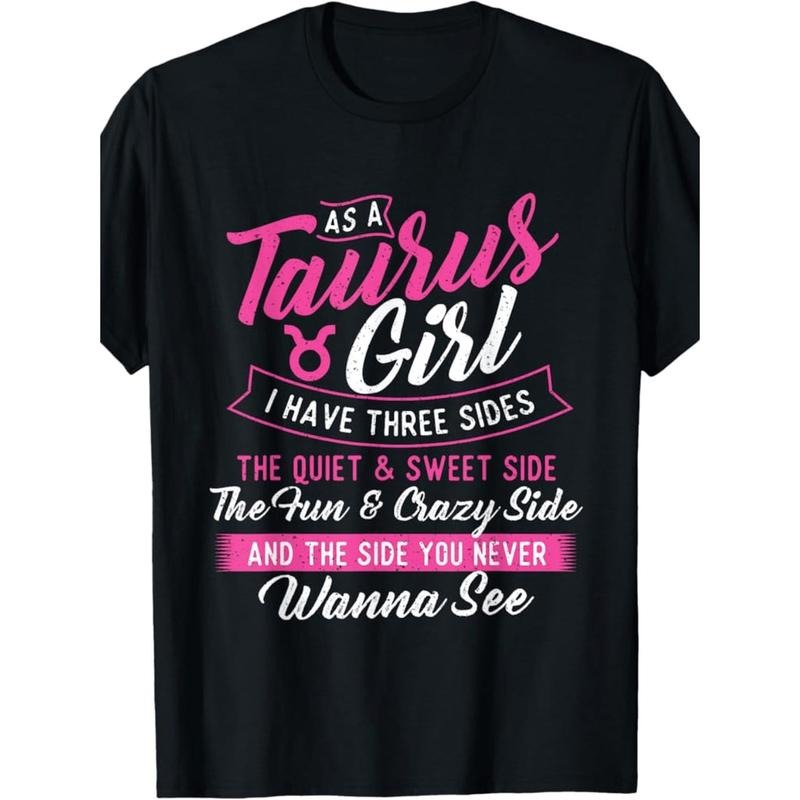 100% Cotton Summer T Shirts Astrology Zodiac Sign T-Shirt For Women 100 Made In USA 180G Black Three Sides Design T-Shirt...