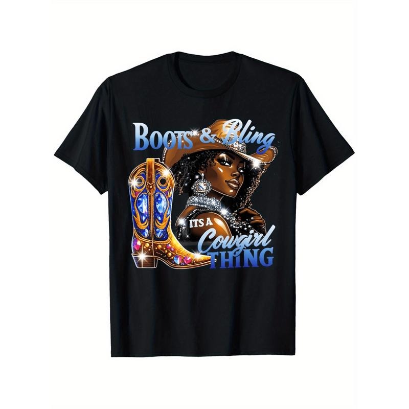 100% Cotton Summer T Shirts Boots Bling Its A Cowgirl Thing Black Cowgirl Melanin T Shirt 100 Cotton Crew Neck Breathable...