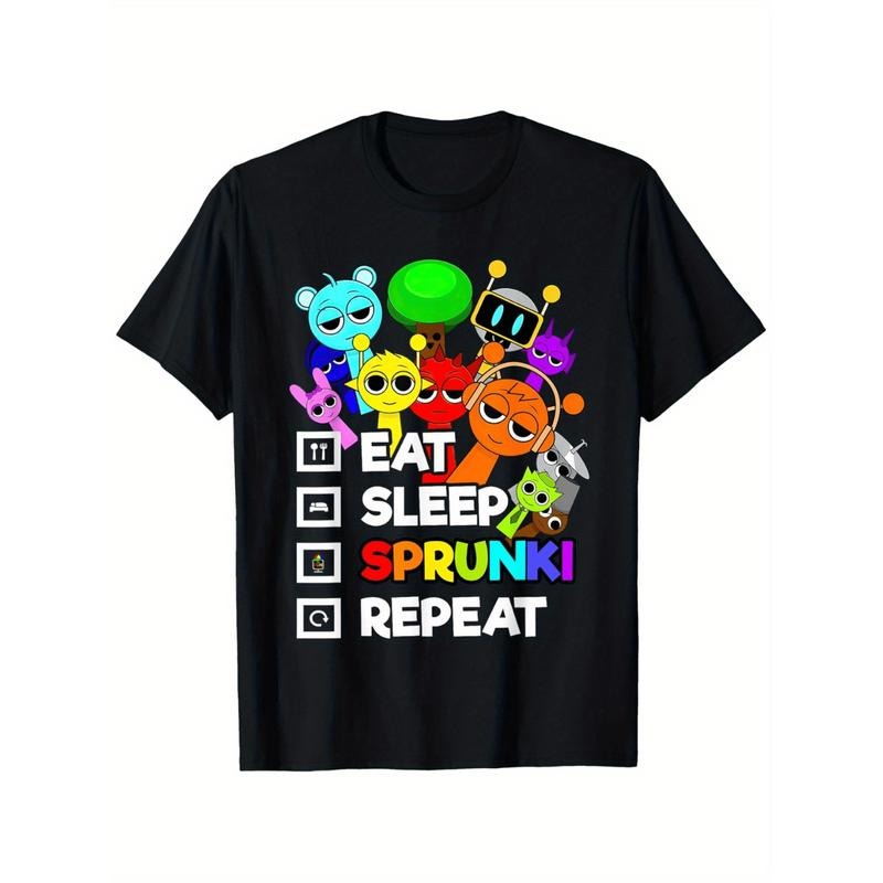 100% Cotton Summer T Shirts Boys Cotton T Shirt With Fun Sprunki Repeat Graphic Print Breathable Crew Neck Short Sleeve...