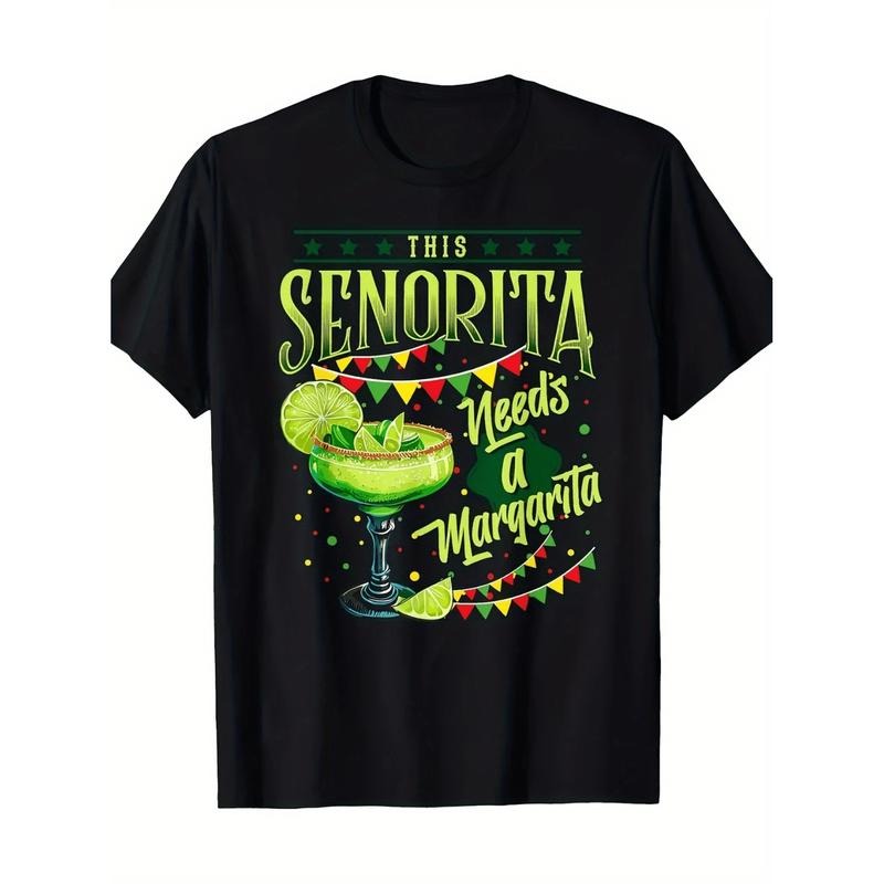 100% Cotton Summer T Shirts Funny Cinco De Mayo Margarita Design Black Cotton T-Shirt For Men And Women T-Shirt For Men...